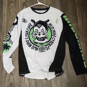 White and Black Long Sleeve Graphic Shirt